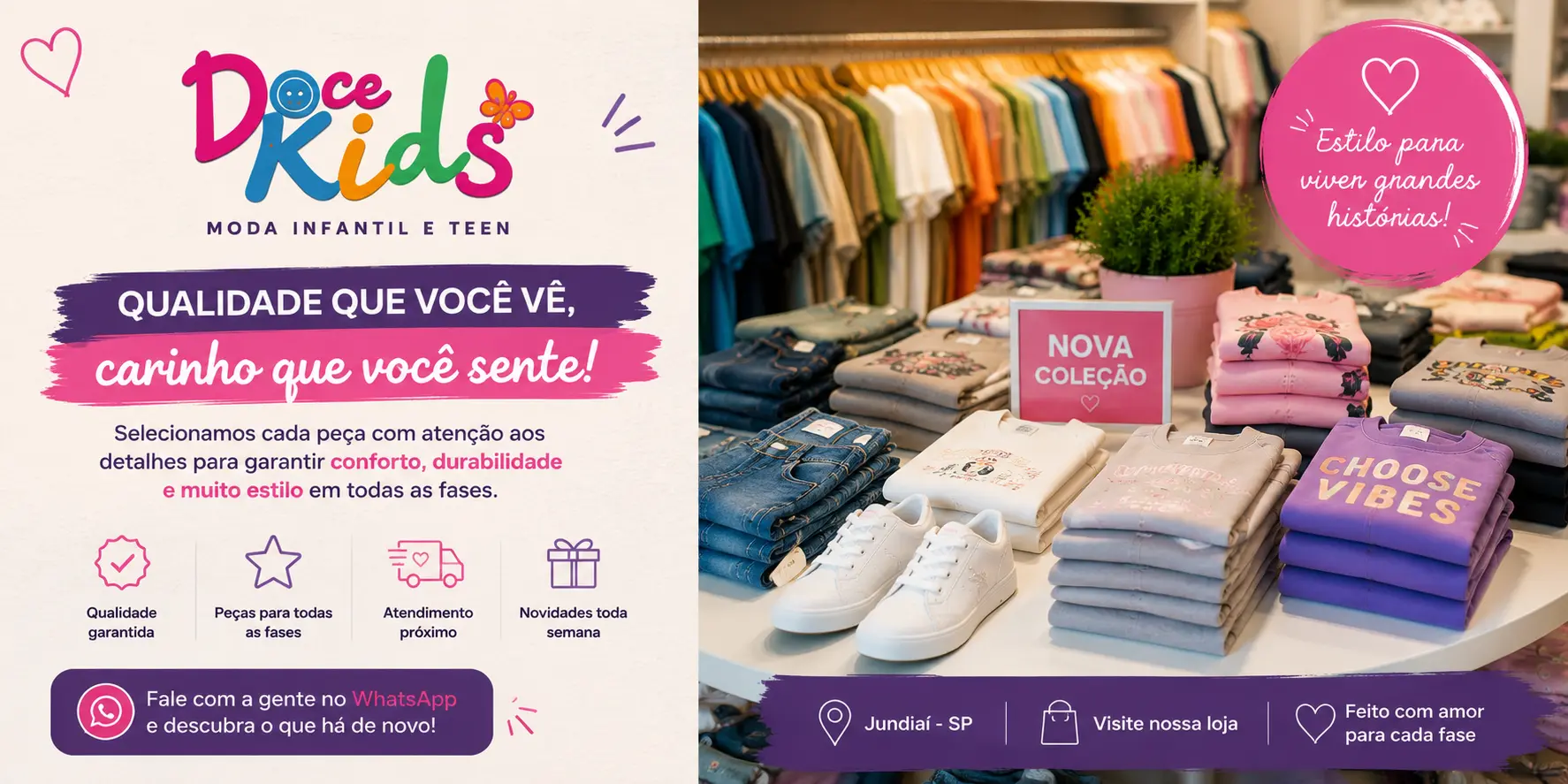 Doce Kids — qualidade que você vê, carinho que você sente: peças selecionadas de moda infantil e teen na loja de Jundiaí
